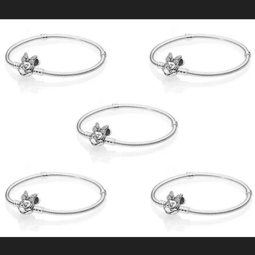 NIP-Minnie Mouse Silver Snake Chain Bracelet